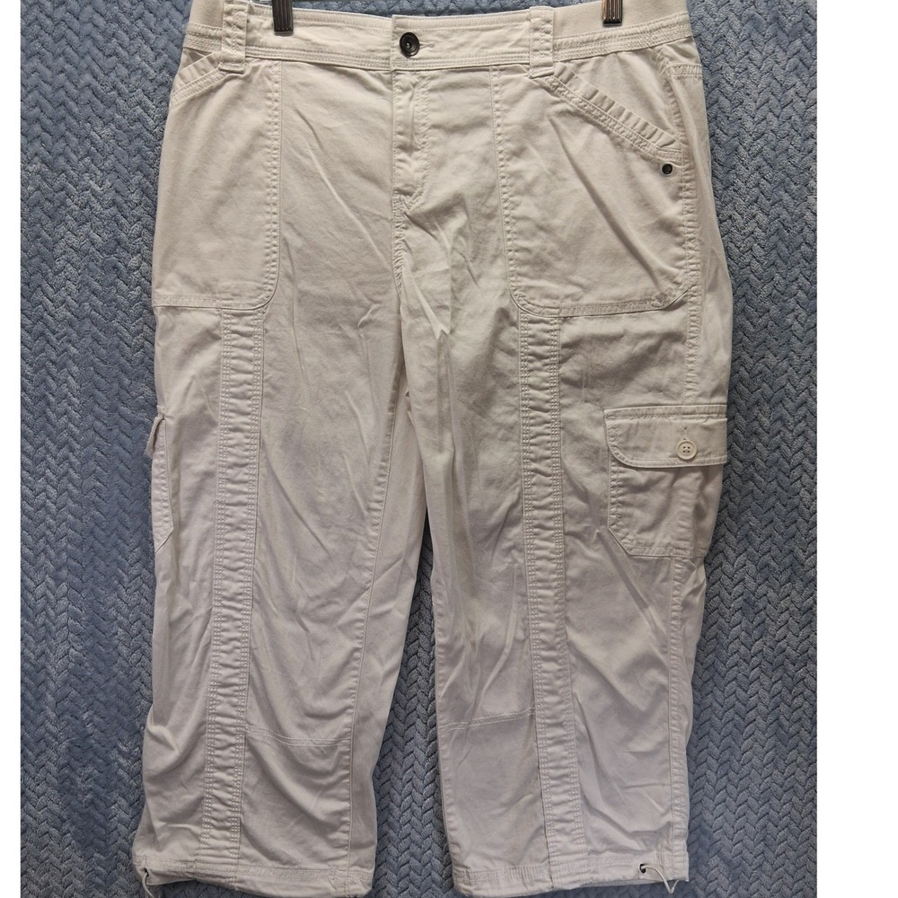Style & Co Womens Cargo Capri Pants Off White Size 12 Cropped Casual Coastal